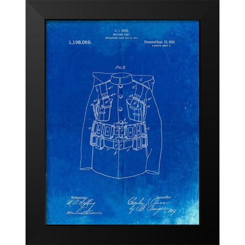 PP465-Faded Blueprint World War 1 Military Coat Patent Poster Black Modern Wood Framed Art Print by Borders, Cole