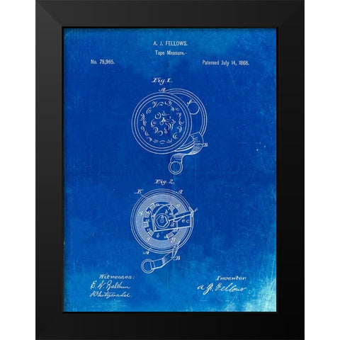 PP468-Faded Blueprint Tape Measure 1868 Patent Poster Black Modern Wood Framed Art Print by Borders, Cole
