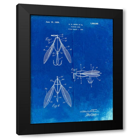 PP476-Faded Blueprint Surface Fishing Lure Patent Poster Black Modern Wood Framed Art Print with Double Matting by Borders, Cole