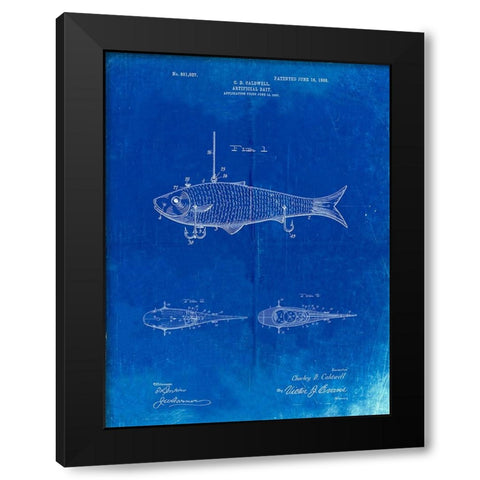 PP485-Faded Blueprint Fishing Artificial Bait Poster Black Modern Wood Framed Art Print by Borders, Cole