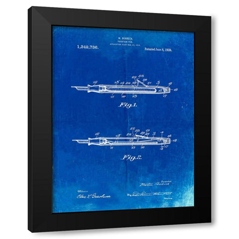 PP486-Faded Blueprint Houston Fountain Pen Company 1920 Patent Poster Black Modern Wood Framed Art Print by Borders, Cole