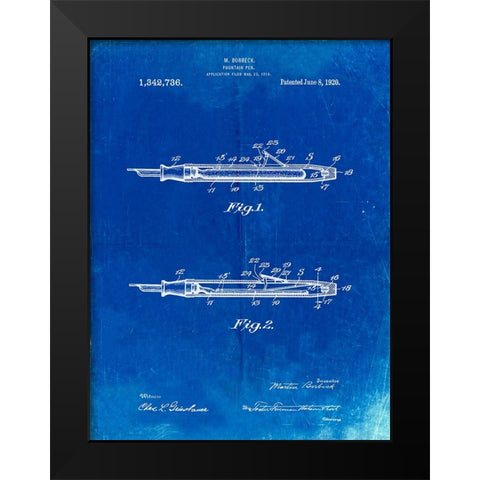 PP486-Faded Blueprint Houston Fountain Pen Company 1920 Patent Poster Black Modern Wood Framed Art Print by Borders, Cole