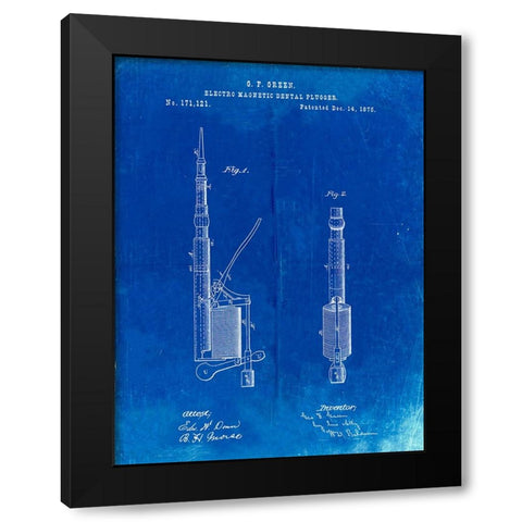 PP491-Faded Blueprint Dentist Drill Patent Poster Black Modern Wood Framed Art Print by Borders, Cole