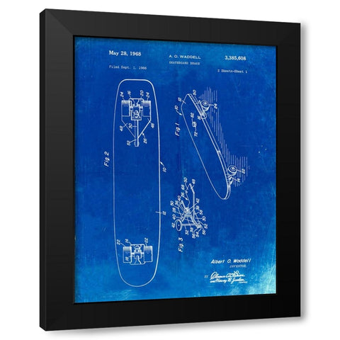 PP492-Faded Blueprint Skateboard Brake Patent Poster Black Modern Wood Framed Art Print by Borders, Cole