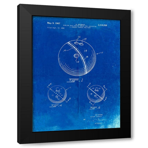 PP493-Faded Blueprint Bowling Ball 1967 Patent Poster Black Modern Wood Framed Art Print with Double Matting by Borders, Cole