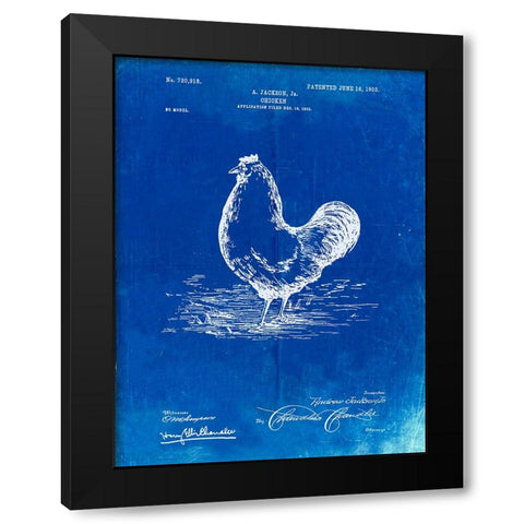 PP497-Faded Blueprint Chicken Patent Poster Black Modern Wood Framed Art Print by Borders, Cole