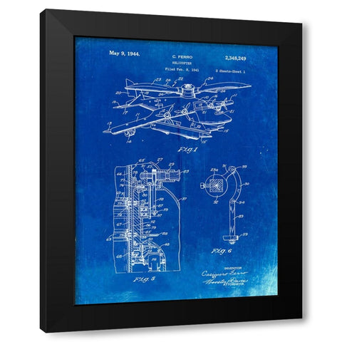 PP500-Faded Blueprint Early Helicopter Patent Poster Black Modern Wood Framed Art Print by Borders, Cole