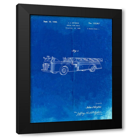 PP506-Faded Blueprint Firetruck 1940 Patent Poster Black Modern Wood Framed Art Print by Borders, Cole
