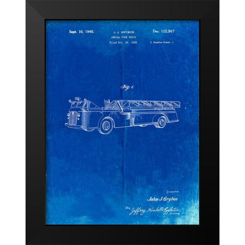 PP506-Faded Blueprint Firetruck 1940 Patent Poster Black Modern Wood Framed Art Print by Borders, Cole