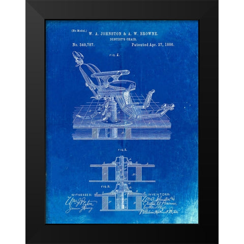 PP510-Faded Blueprint Dentist Chair Patent Poster Black Modern Wood Framed Art Print by Borders, Cole