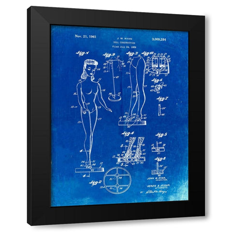 PP512-Faded Blueprint Barbie Doll Original Patent Poster Black Modern Wood Framed Art Print by Borders, Cole