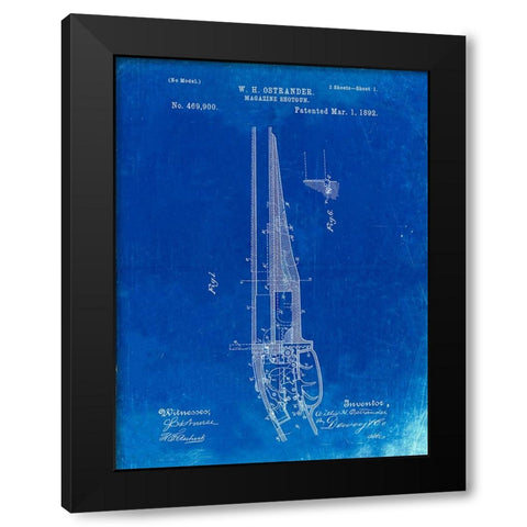 PP513-Faded Blueprint The Ostrander Shotgun Patent Poster Black Modern Wood Framed Art Print by Borders, Cole