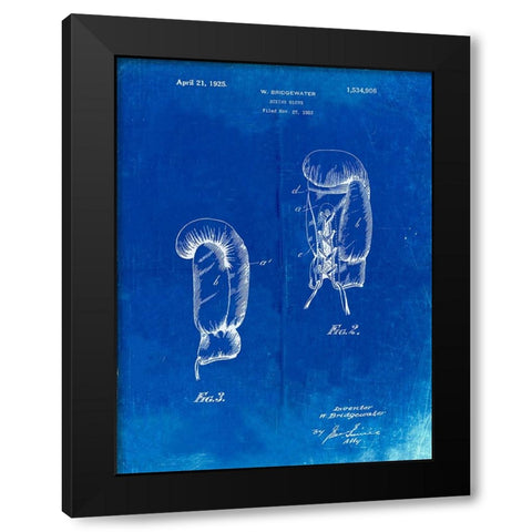 PP517-Faded Blueprint Boxing Glove 1925 Patent Poster Black Modern Wood Framed Art Print by Borders, Cole