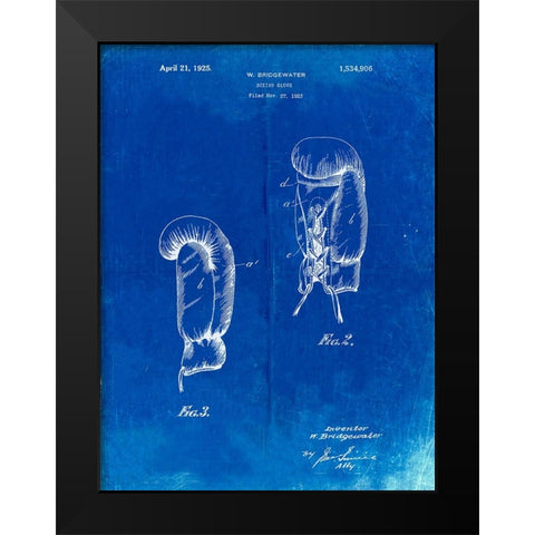 PP517-Faded Blueprint Boxing Glove 1925 Patent Poster Black Modern Wood Framed Art Print by Borders, Cole