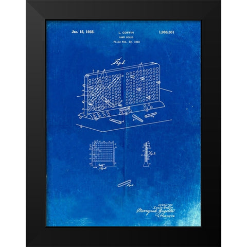 PP519-Faded Blueprint Battleship Game Patent Poster Black Modern Wood Framed Art Print by Borders, Cole