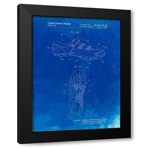 PP527-Faded Blueprint Cycling Shoes Patent Poster Black Modern Wood Framed Art Print with Double Matting by Borders, Cole