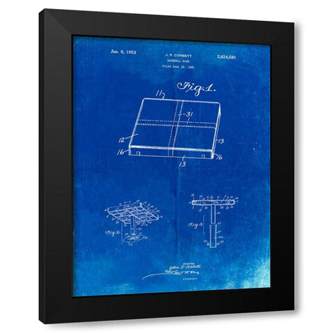 PP540-Faded Blueprint Soccer Ball 1985 Patent Poster Black Modern Wood Framed Art Print by Borders, Cole