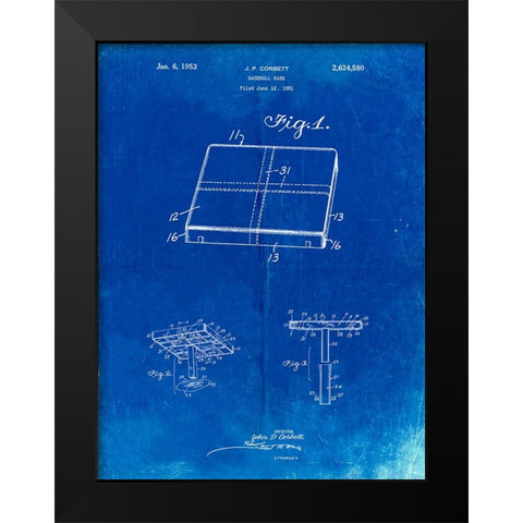 PP540-Faded Blueprint Soccer Ball 1985 Patent Poster Black Modern Wood Framed Art Print by Borders, Cole
