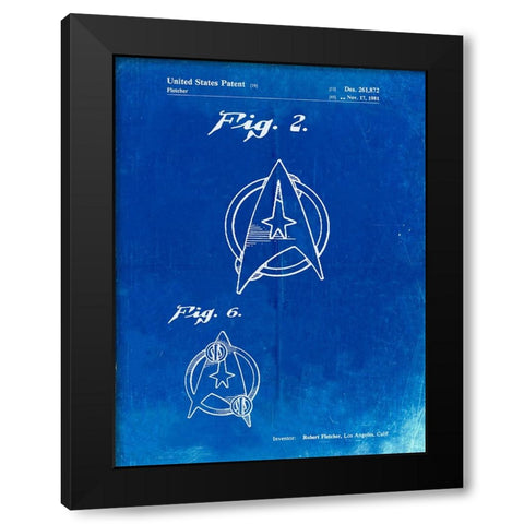 PP544-Faded Blueprint Star Trek Star Fleet Insignia Patent Poster Black Modern Wood Framed Art Print with Double Matting by Borders, Cole