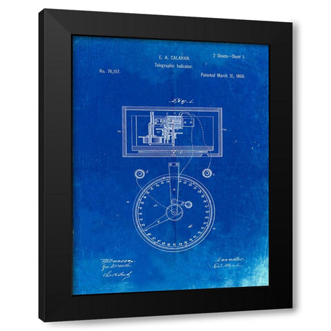 PP546-Faded Blueprint Stock Telegraphic Ticker 1868 Patent Poster Black Modern Wood Framed Art Print by Borders, Cole