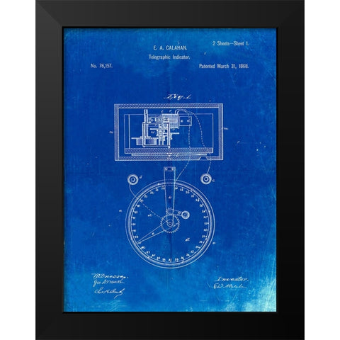 PP546-Faded Blueprint Stock Telegraphic Ticker 1868 Patent Poster Black Modern Wood Framed Art Print by Borders, Cole