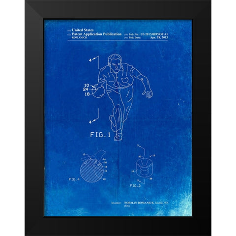 PP549-Faded Blueprint Bowling Ball Patent Poster Black Modern Wood Framed Art Print by Borders, Cole