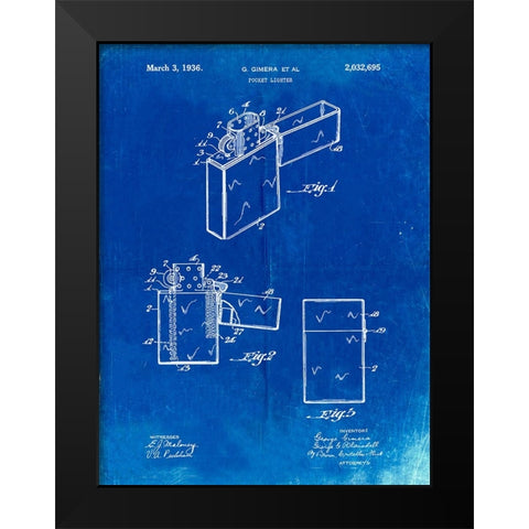 PP553-Faded Blueprint Zippo Lighter Patent Poster Black Modern Wood Framed Art Print by Borders, Cole