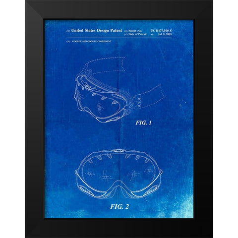 PP554-Faded Blueprint Ski Goggles Patent Poster Black Modern Wood Framed Art Print by Borders, Cole