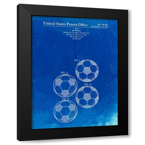 PP587-Faded Blueprint Soccer Ball 4 Image Patent Poster Black Modern Wood Framed Art Print by Borders, Cole