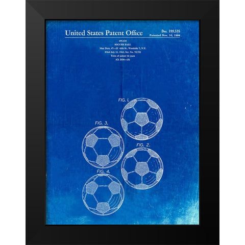 PP587-Faded Blueprint Soccer Ball 4 Image Patent Poster Black Modern Wood Framed Art Print by Borders, Cole