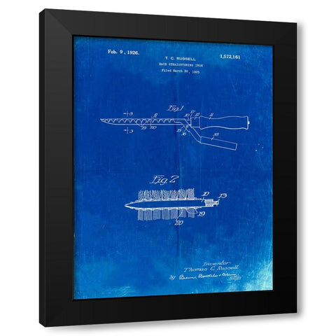 PP595-Faded Blueprint Curling Iron 1925 Patent Poster Black Modern Wood Framed Art Print by Borders, Cole