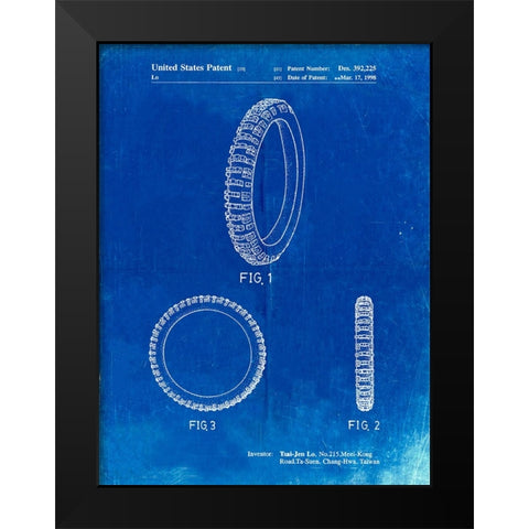 PP600-Faded Blueprint Mountain Bike Tire Patent Poster Black Modern Wood Framed Art Print by Borders, Cole