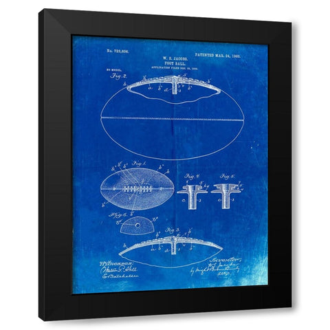 PP601-Faded Blueprint Football Game Ball 1902 Patent Poster Black Modern Wood Framed Art Print with Double Matting by Borders, Cole