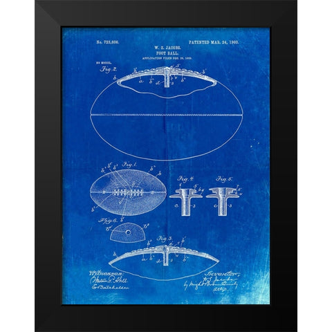 PP601-Faded Blueprint Football Game Ball 1902 Patent Poster Black Modern Wood Framed Art Print by Borders, Cole