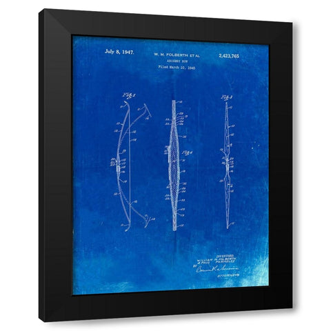 PP603-Faded Blueprint Bill Folberth Archery Bow Patent Poster Black Modern Wood Framed Art Print by Borders, Cole