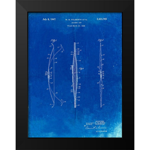 PP603-Faded Blueprint Bill Folberth Archery Bow Patent Poster Black Modern Wood Framed Art Print by Borders, Cole