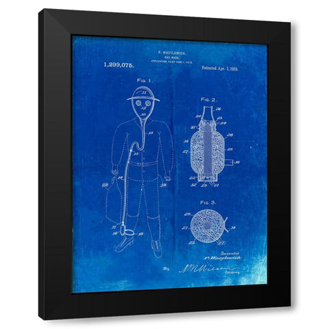 PP607-Faded Blueprint Gas Mask 1918 Patent Poster Black Modern Wood Framed Art Print with Double Matting by Borders, Cole