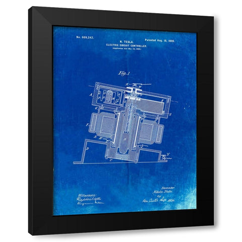PP608-Faded Blueprint Tesla Electric Circuit Controller Poster Black Modern Wood Framed Art Print by Borders, Cole