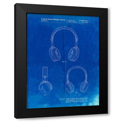 PP612-Faded Blueprint Headphones Patent Poster Black Modern Wood Framed Art Print with Double Matting by Borders, Cole