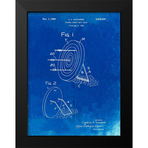 PP613-Faded Blueprint Archery Target and Stand Patent Poster Black Modern Wood Framed Art Print by Borders, Cole