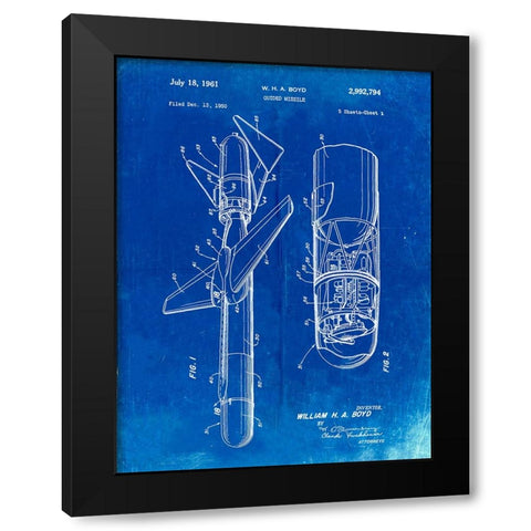 PP624-Faded Blueprint Cold War Era Guided Missile Patent Poster Black Modern Wood Framed Art Print by Borders, Cole