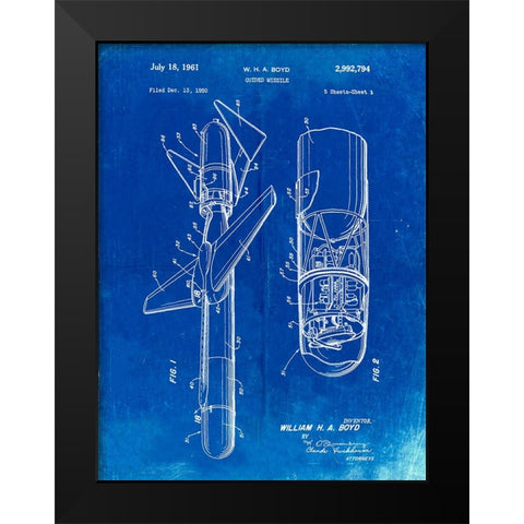 PP624-Faded Blueprint Cold War Era Guided Missile Patent Poster Black Modern Wood Framed Art Print by Borders, Cole