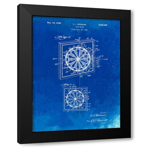 PP625-Faded Blueprint Dart Board 1936 Patent Poster Black Modern Wood Framed Art Print by Borders, Cole