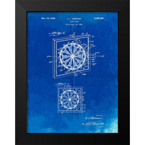 PP625-Faded Blueprint Dart Board 1936 Patent Poster Black Modern Wood Framed Art Print by Borders, Cole