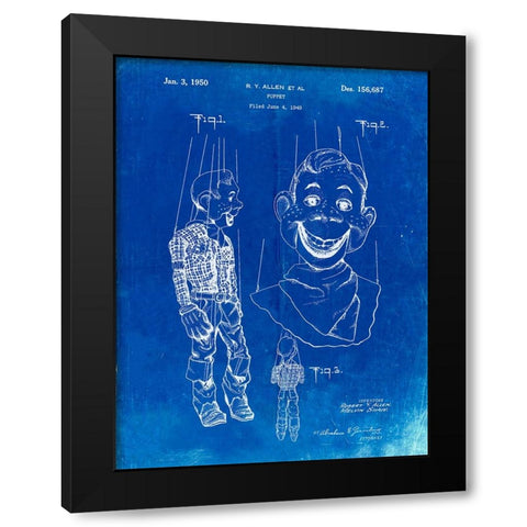 PP628-Faded Blueprint Howdy Doody Marionette Patent Poster Black Modern Wood Framed Art Print with Double Matting by Borders, Cole