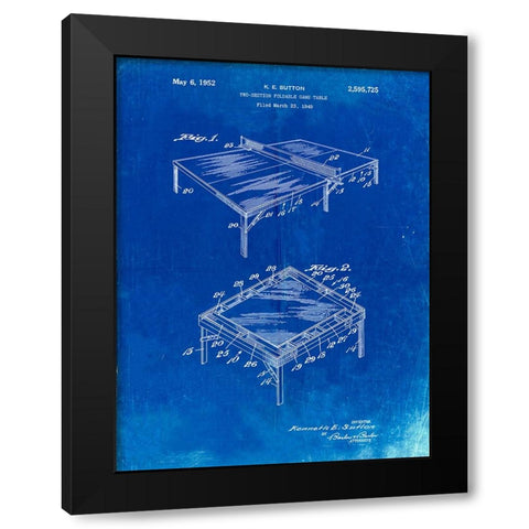 PP629-Faded Blueprint Ping Pong Table Patent Poster Black Modern Wood Framed Art Print by Borders, Cole