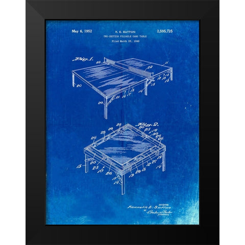 PP629-Faded Blueprint Ping Pong Table Patent Poster Black Modern Wood Framed Art Print by Borders, Cole