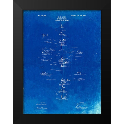 PP631-Faded Blueprint Croquet Game 1899 Patent Poster Black Modern Wood Framed Art Print by Borders, Cole