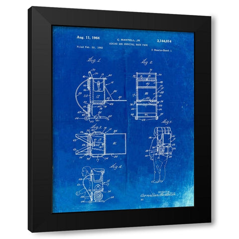 PP632-Faded Blueprint Framed Hiking Pack Patent Poster Black Modern Wood Framed Art Print with Double Matting by Borders, Cole