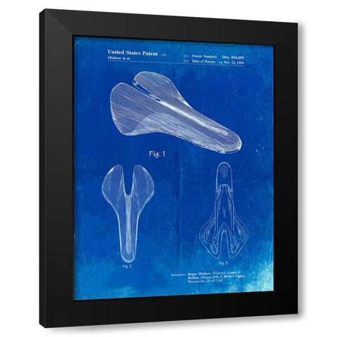 PP637-Faded Blueprint Bicycle Seat Patent Poster Black Modern Wood Framed Art Print with Double Matting by Borders, Cole